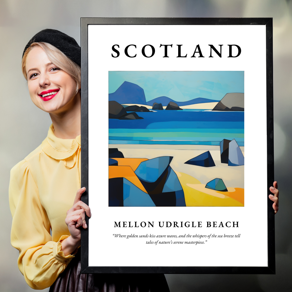Person holding a poster of Mellon Udrigle Beach