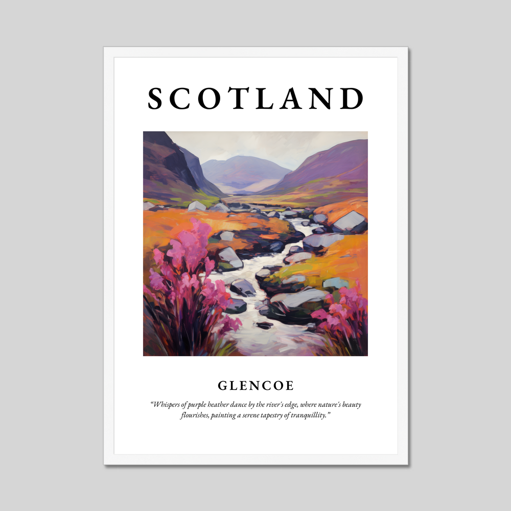 Poster in a white frame with the word Scotland