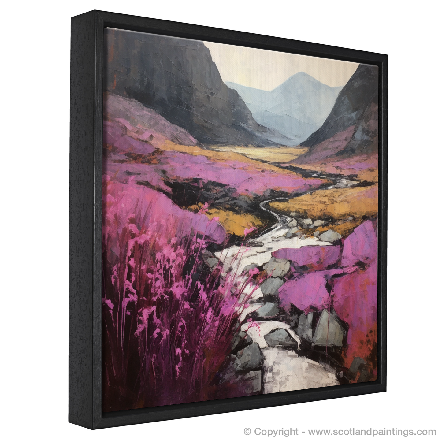 Painting and Art Print of Heather blooms by River Coe in Glencoe entitled "Heather Blooms by River Coe: An Abstract Glencoe Vista".
