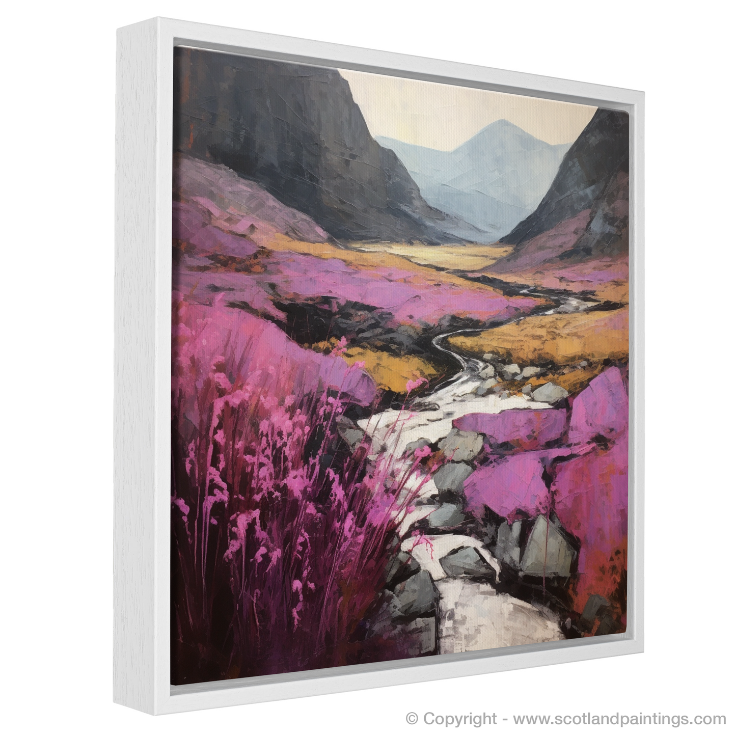 Painting and Art Print of Heather blooms by River Coe in Glencoe entitled "Heather Blooms by River Coe: An Abstract Glencoe Vista".