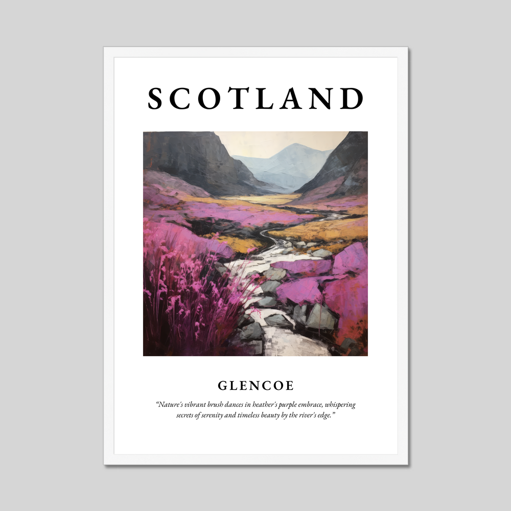 Poster in a white frame with the word Scotland