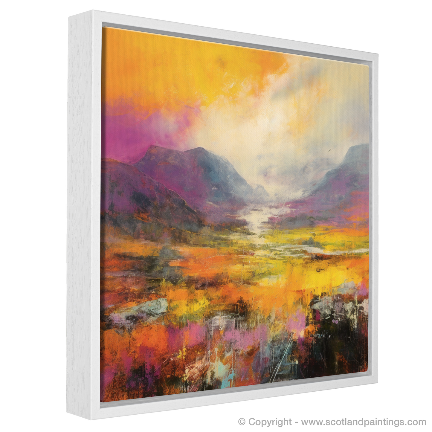Painting and Art Print of Golden light on heather in Glencoe entitled "Golden Hour Embrace in Glencoe".