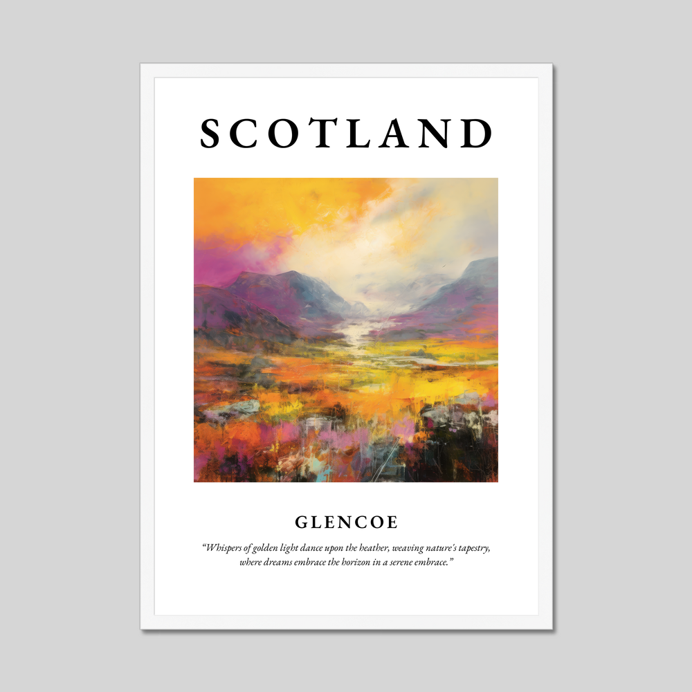 Poster in a white frame with the word Scotland