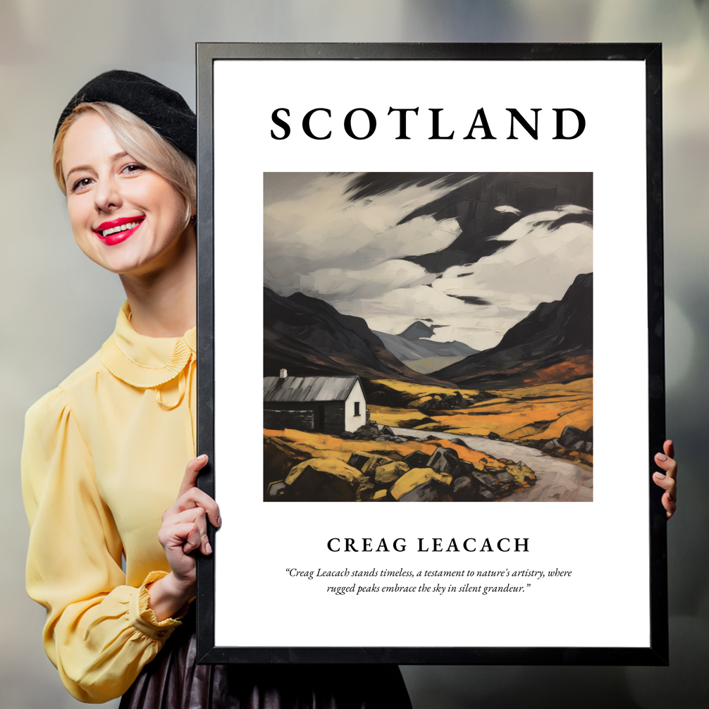 Person holding a poster of Creag Leacach