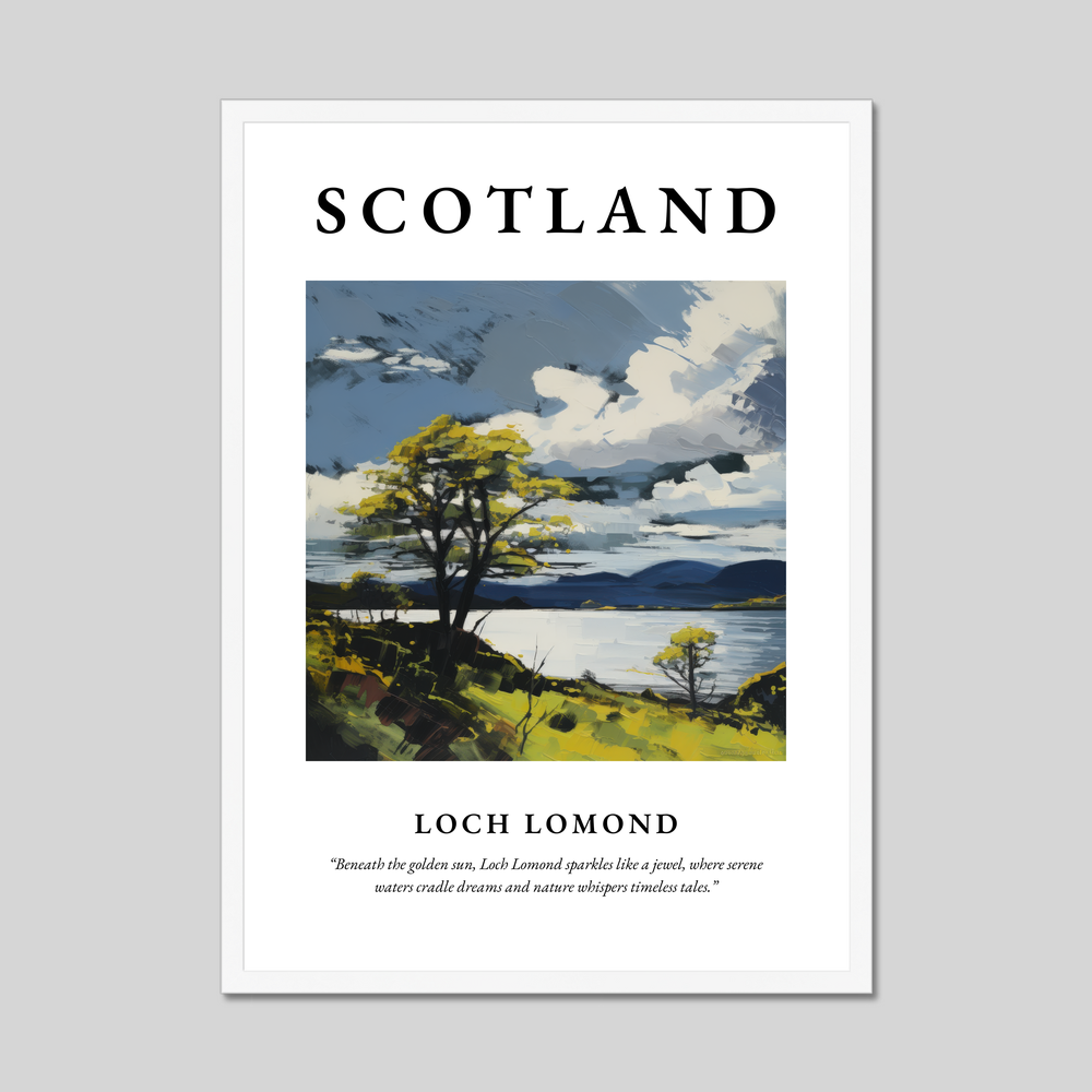 Poster in a white frame with the word Scotland