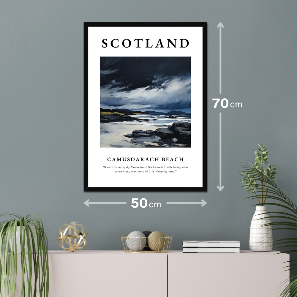 Poster of Camusdarach Beach hanging on a wall