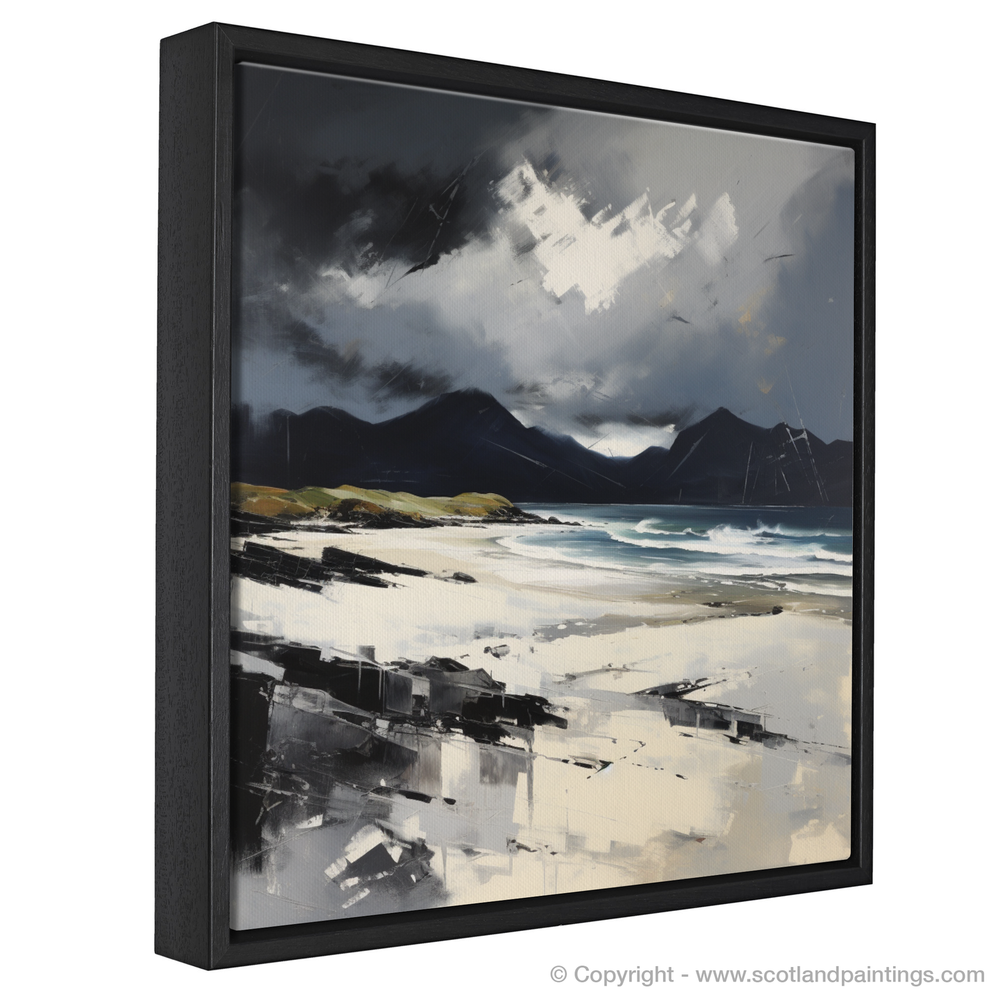 Painting and Art Print of Mellon Udrigle Beach with a stormy sky entitled "Storm over Mellon Udrigle: An Expressionist Ode to Scottish Shores".