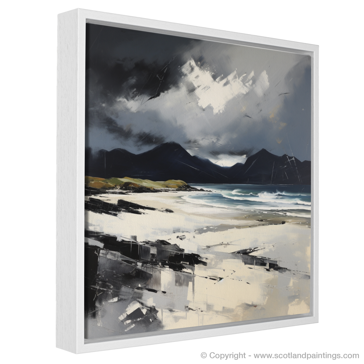 Painting and Art Print of Mellon Udrigle Beach with a stormy sky entitled "Storm over Mellon Udrigle: An Expressionist Ode to Scottish Shores".
