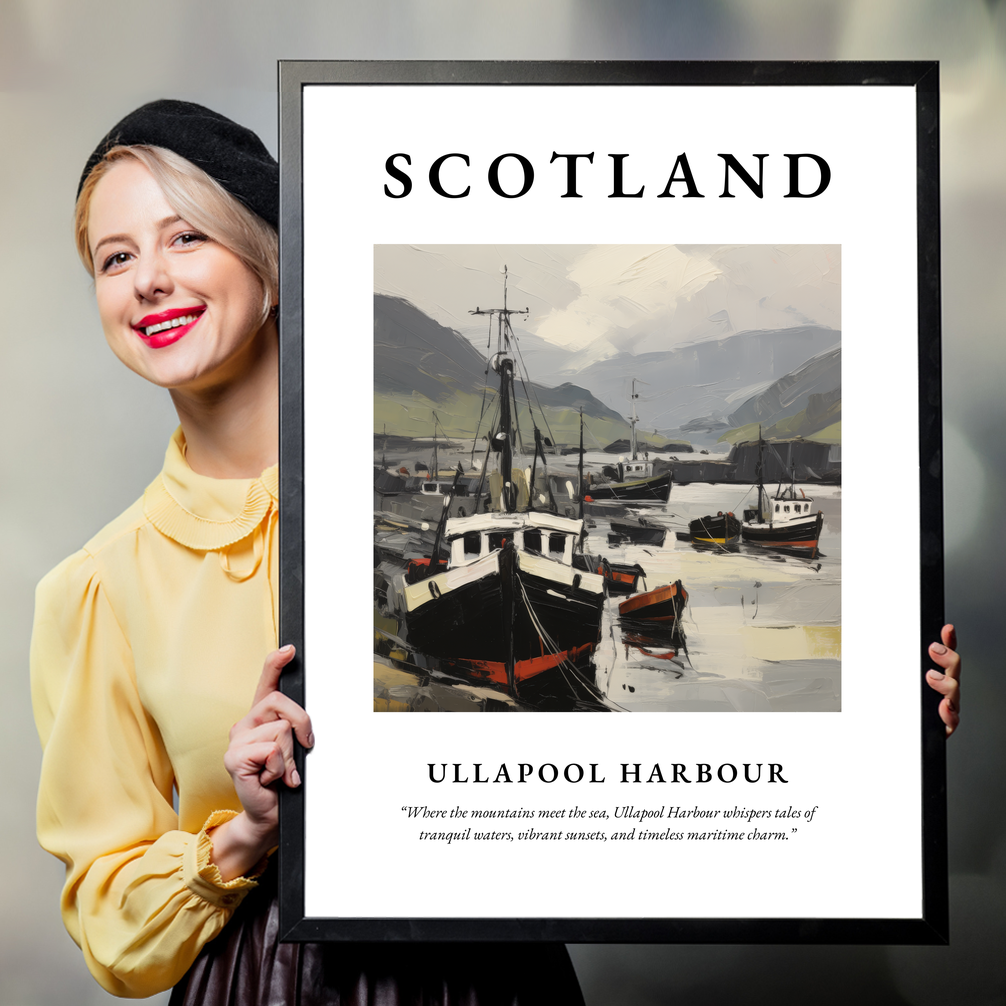 Person holding a poster of Ullapool Harbour
