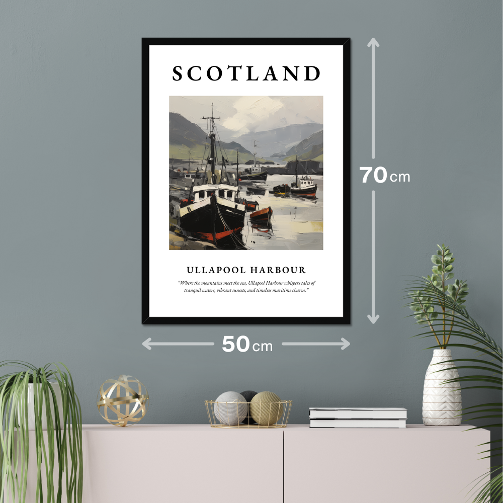 Poster of Ullapool Harbour hanging on a wall