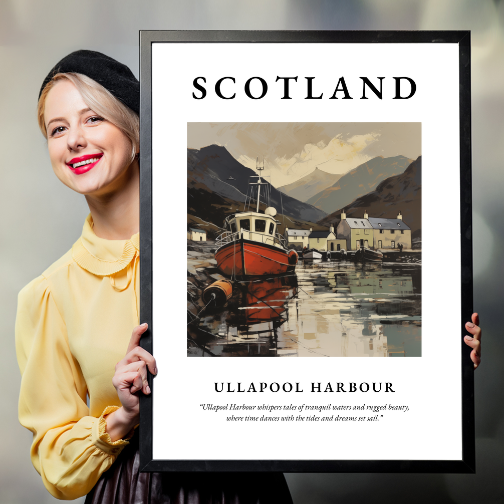 Person holding a poster of Ullapool Harbour