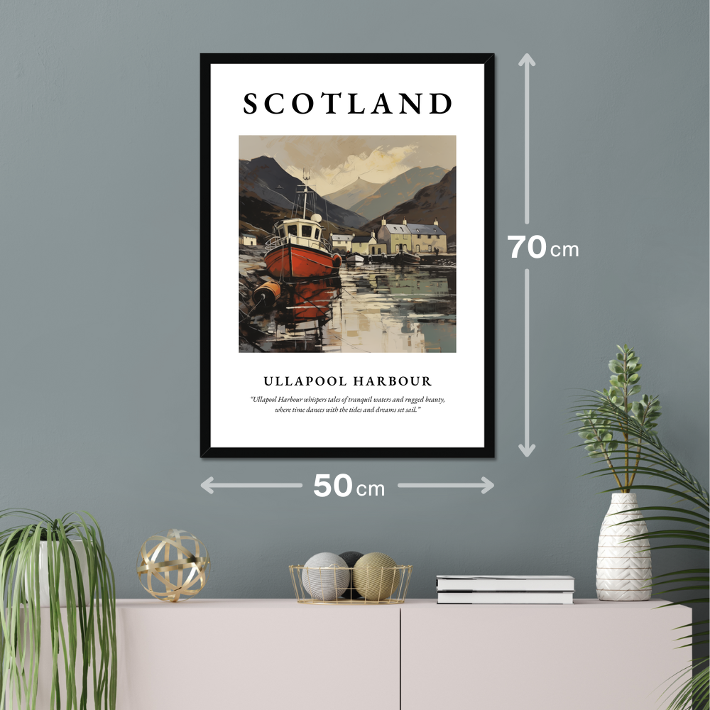 Poster of Ullapool Harbour hanging on a wall