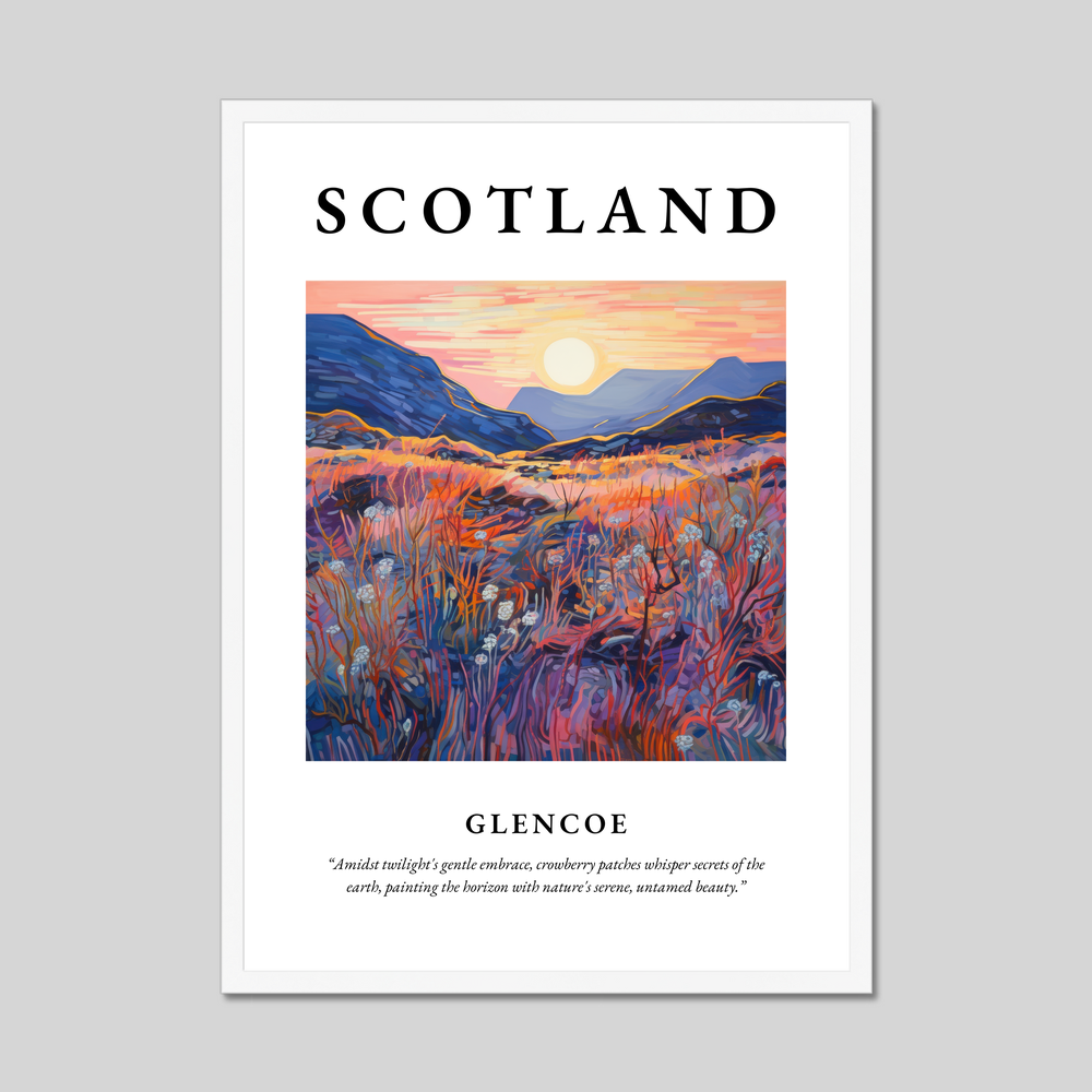 Poster in a white frame with the word Scotland