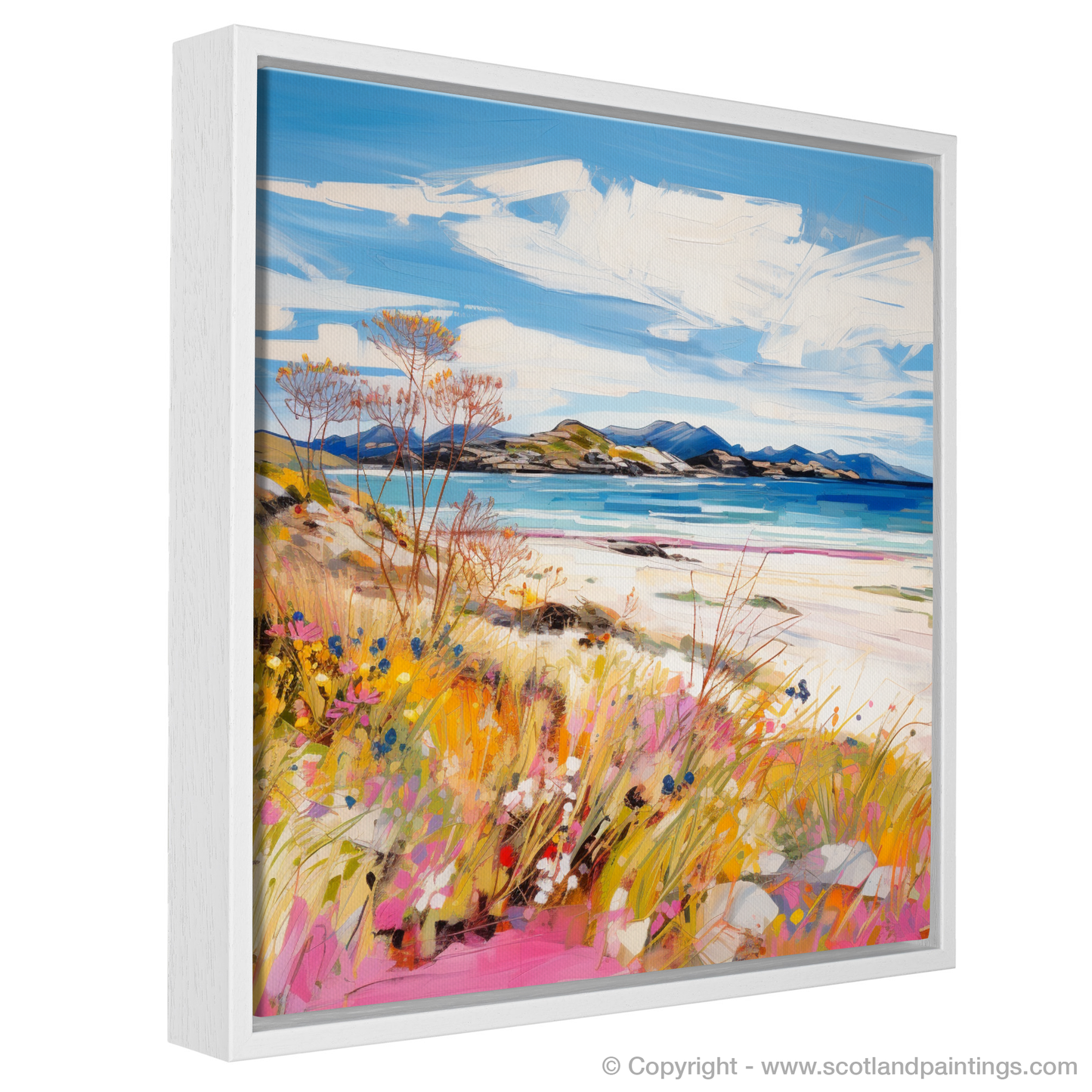 Painting and Art Print of Camusdarach Beach near Arisaig entitled "Wildflowers and Waves: A Contemporary Homage to Camusdarach Beach".