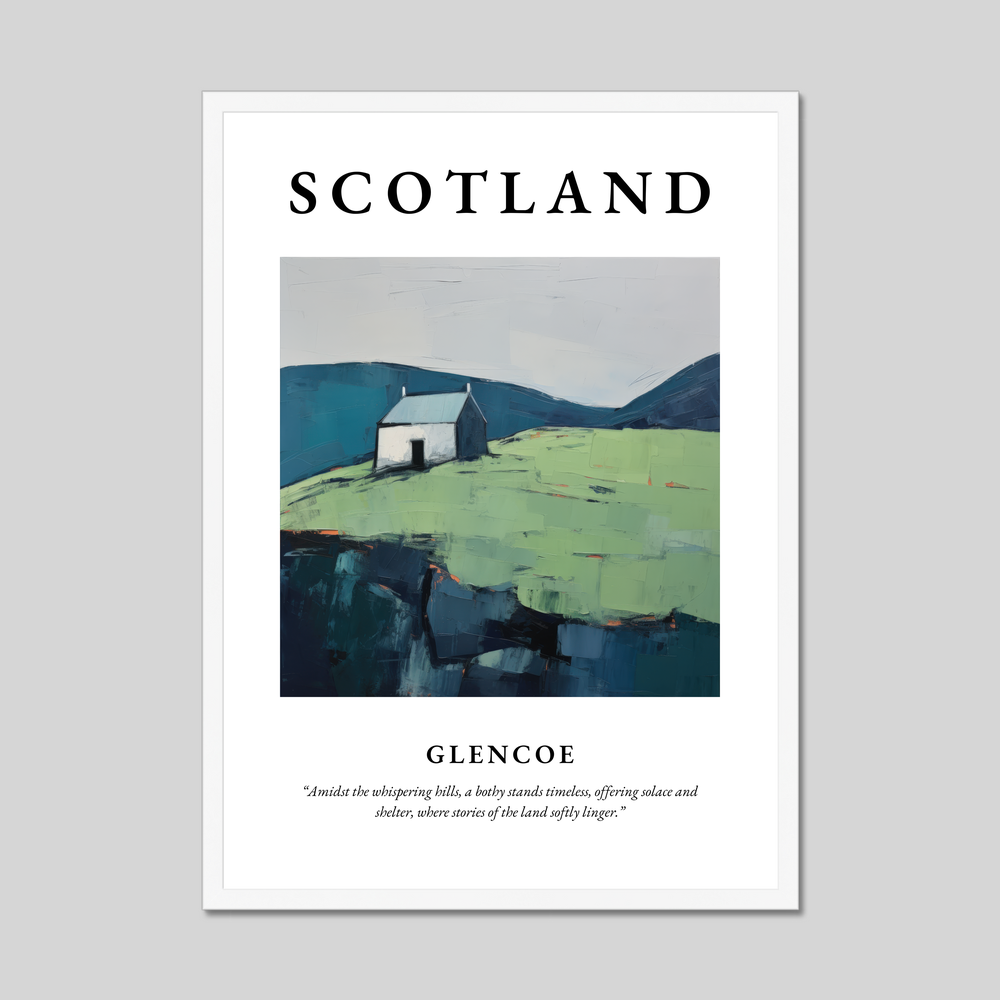 Poster in a white frame with the word Scotland