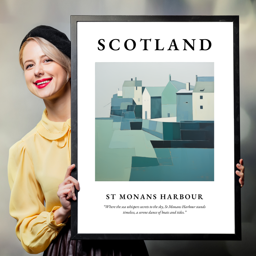 Person holding a poster of St Monans Harbour