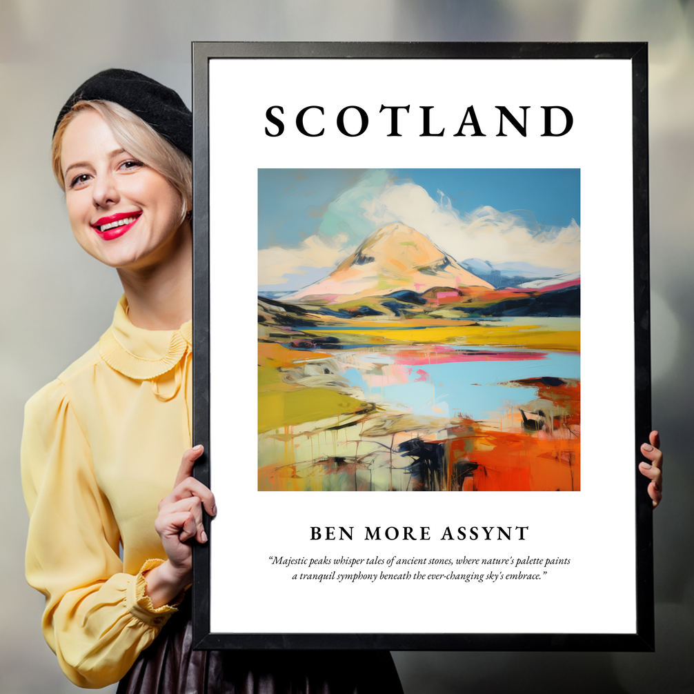 Person holding a poster of Ben More Assynt