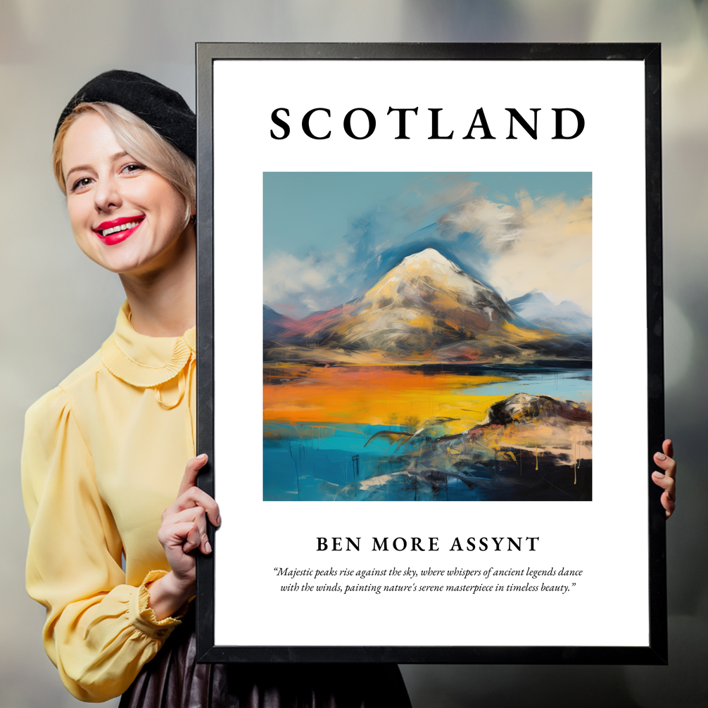 Person holding a poster of Ben More Assynt