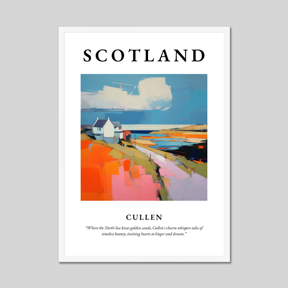 Poster in a white frame with the word Scotland