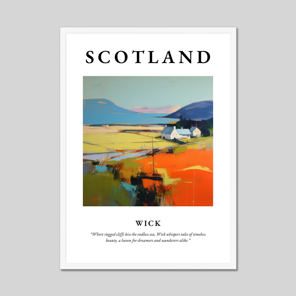 Poster in a white frame with the word Scotland