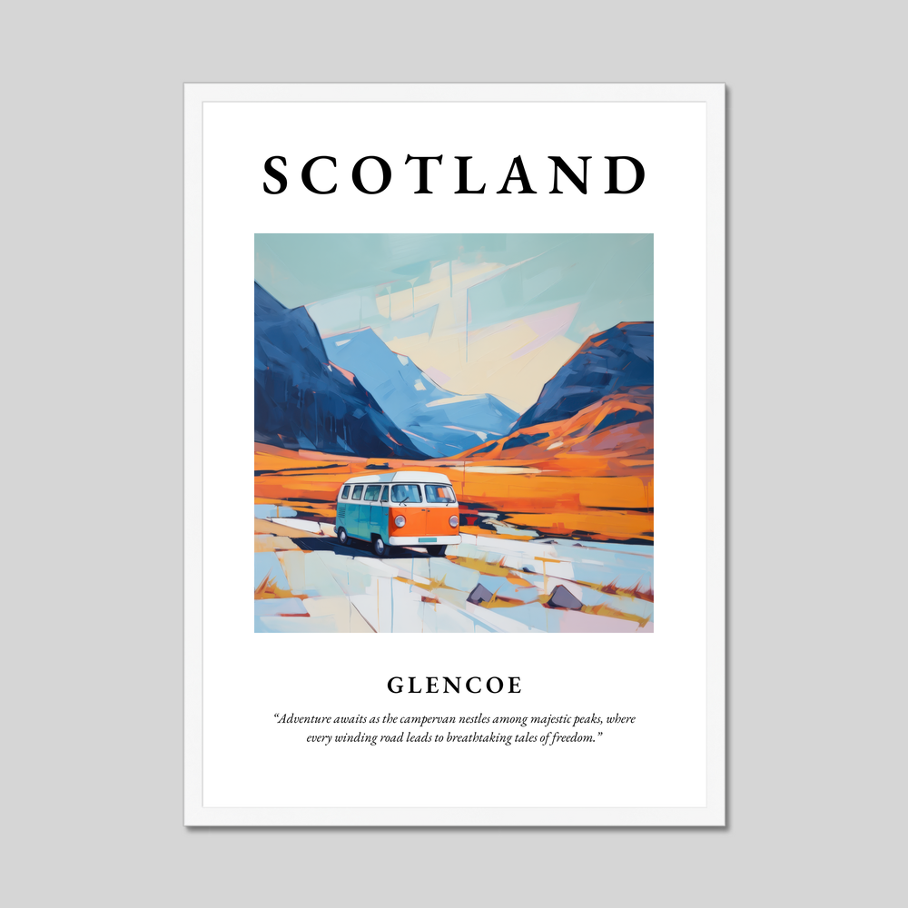 Poster in a white frame with the word Scotland