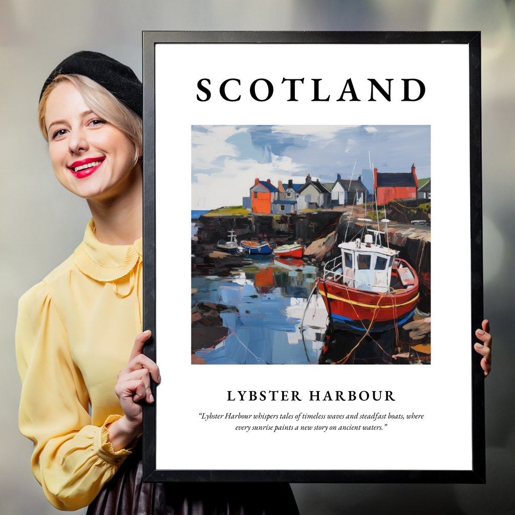 Person holding a poster of Lybster Harbour