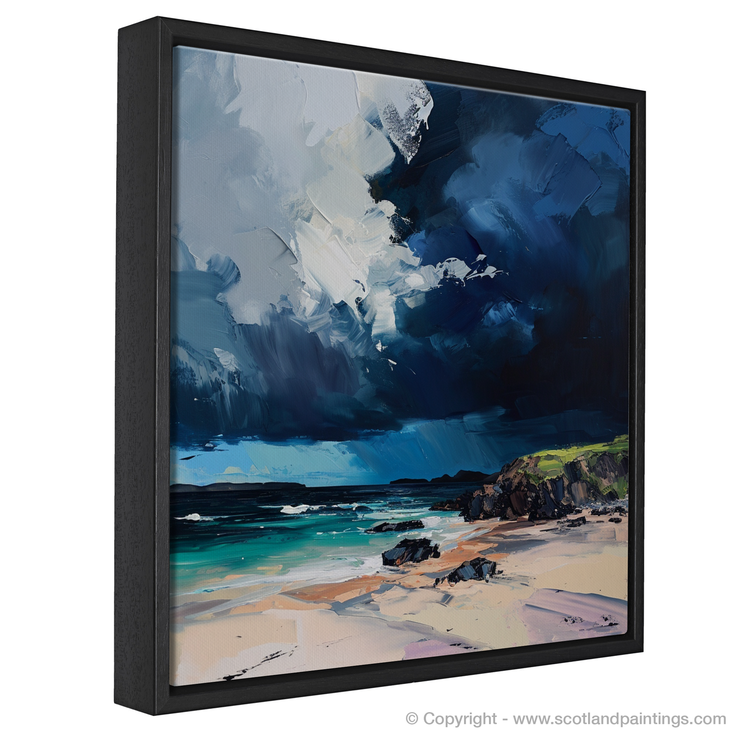Painting and Art Print of Balnakeil Bay with a stormy sky entitled "Stormy Embrace of Balnakeil Bay".