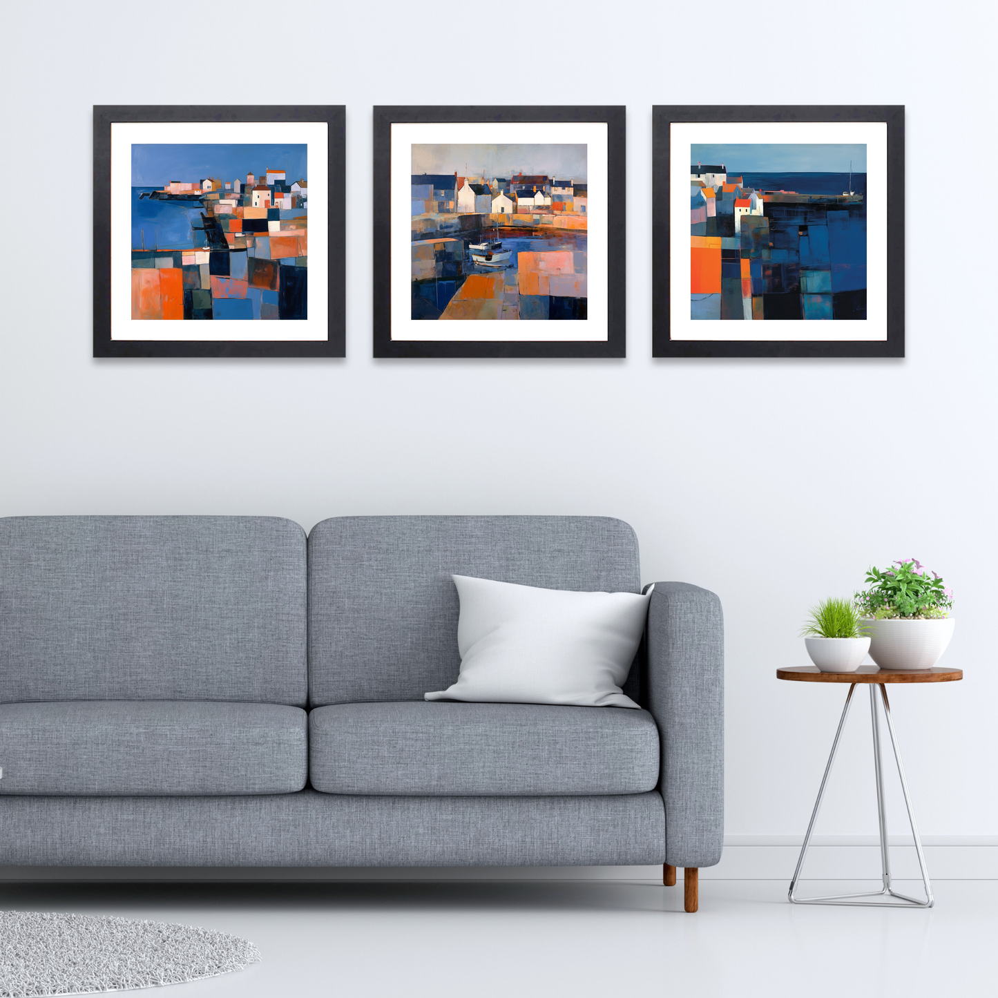 Black frame variant of Crail Harbour at dusk