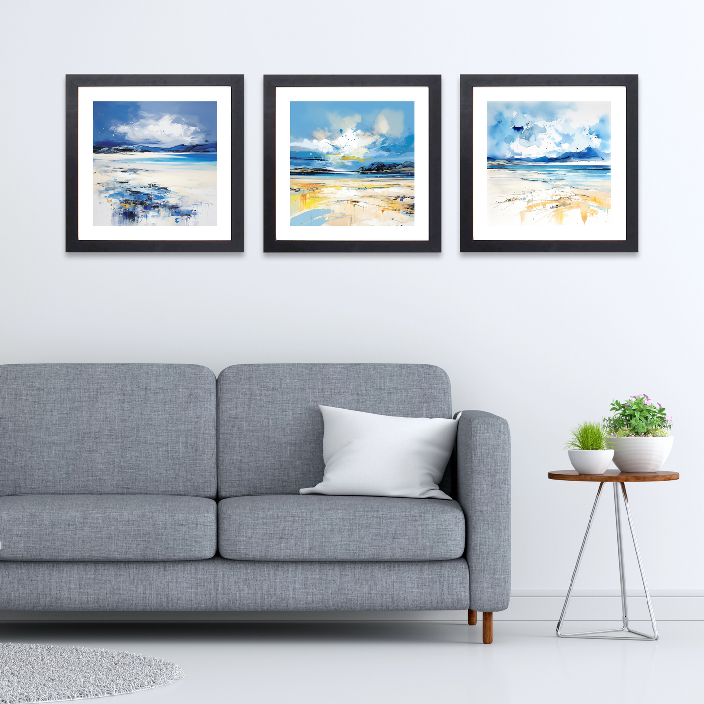 Black frame variant of Camusdarach Beach with a stormy sky