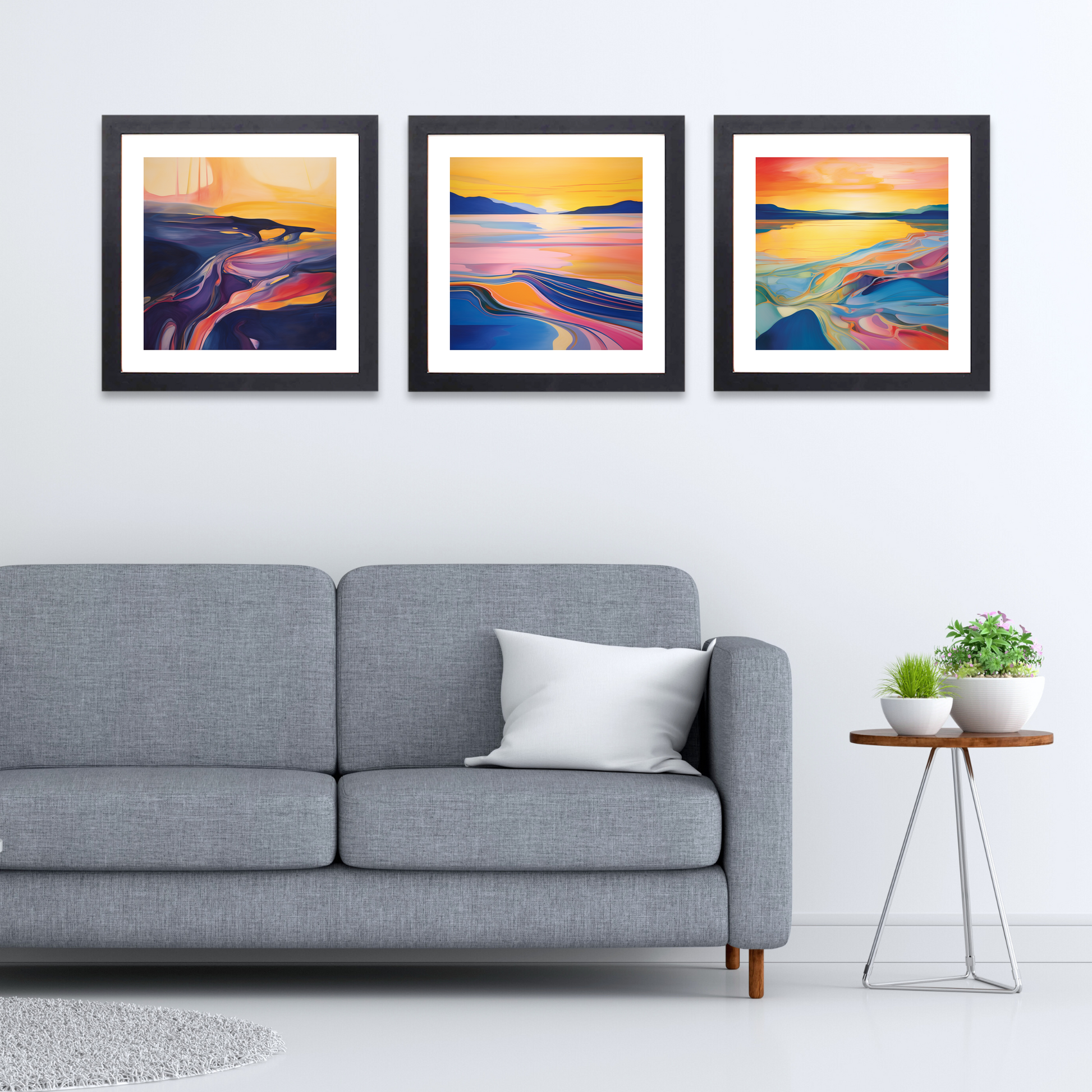 Black frame variant of Kiloran Bay at golden hour