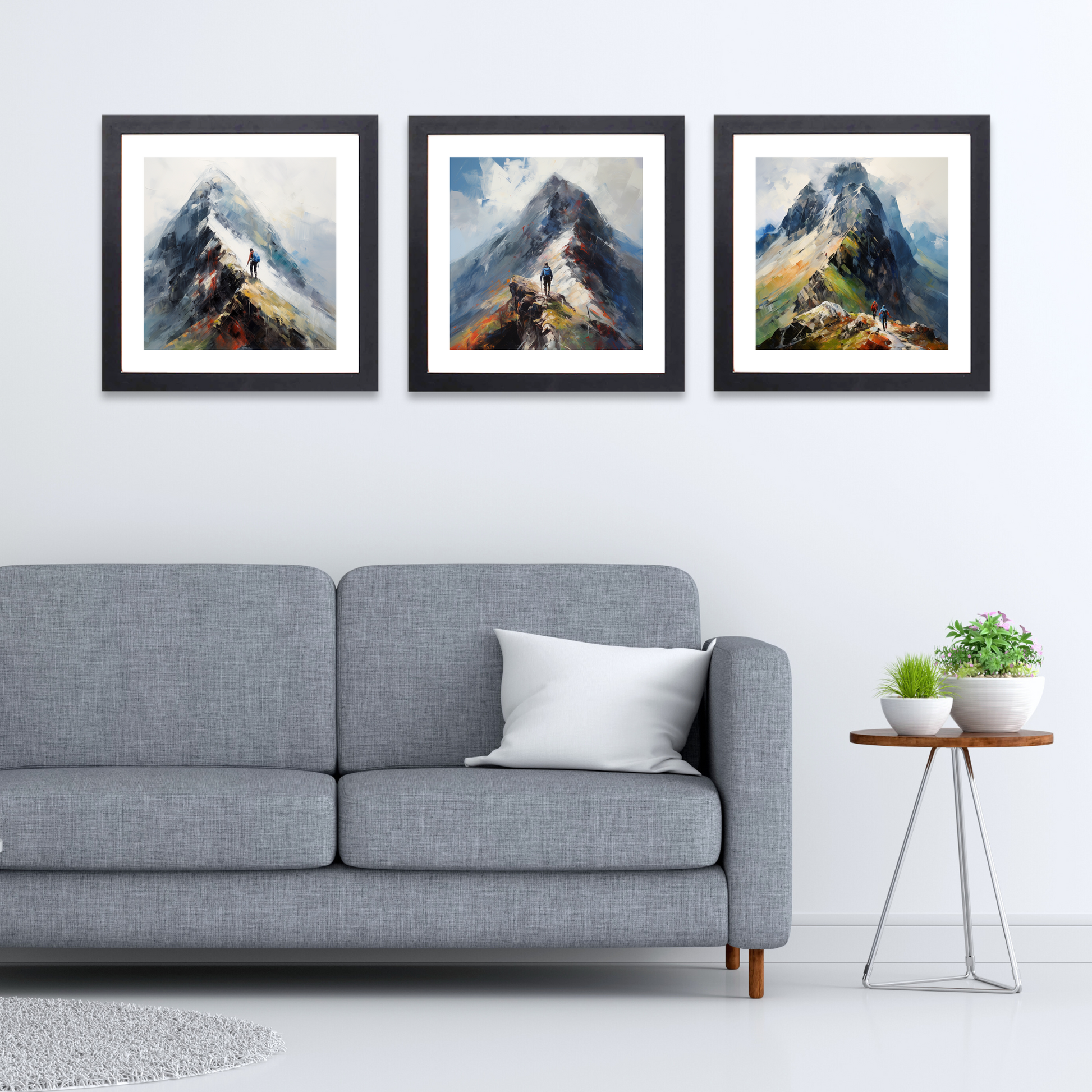 Black frame variant of Climber ascending misty peak in Glencoe