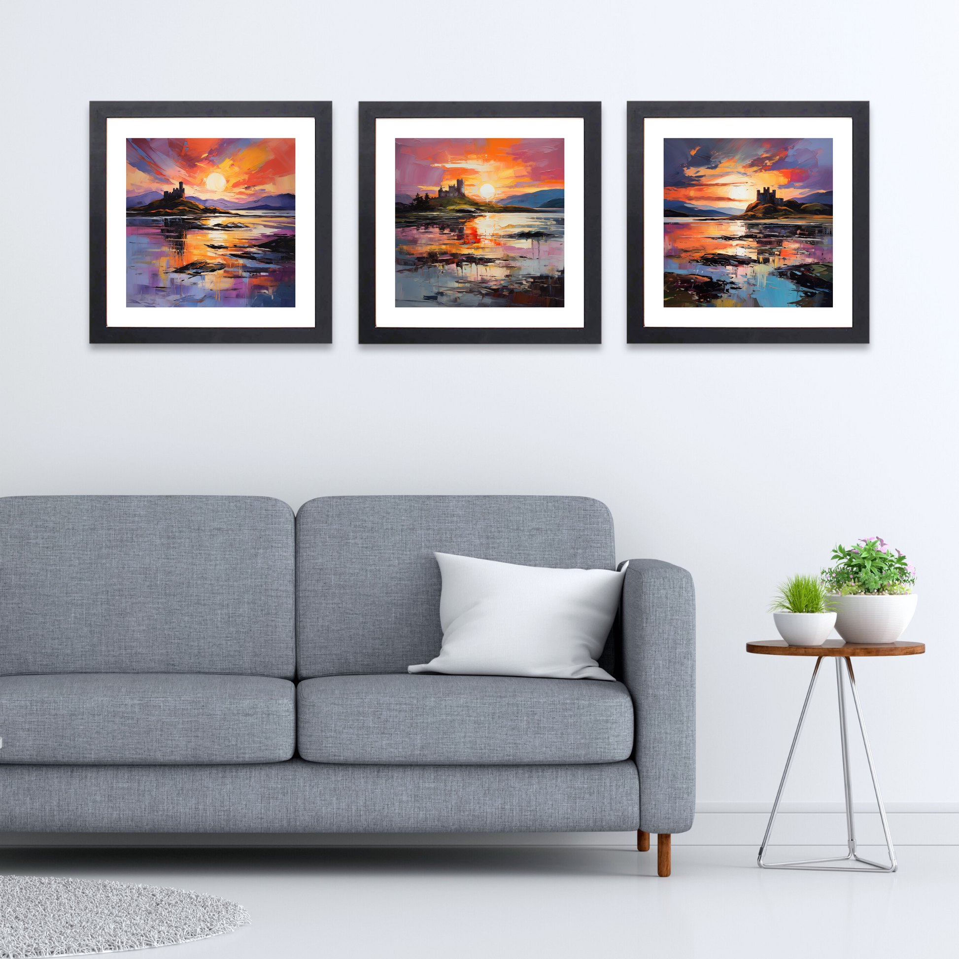 Black frame variant of Castle Stalker Bay at sunset