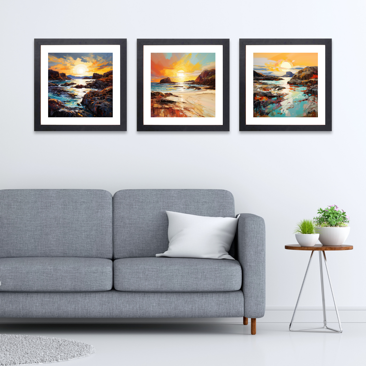 Black frame variant of Achmelvich Bay at golden hour