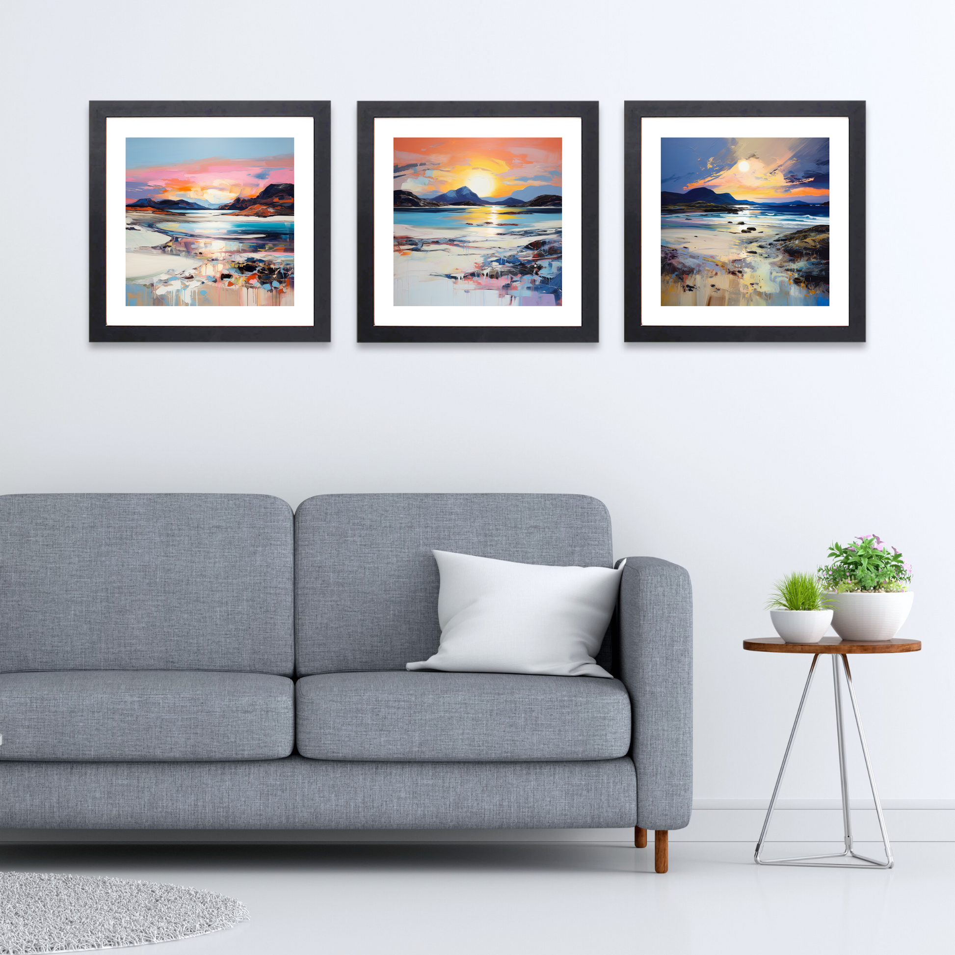 Black frame variant of Mellon Udrigle Beach at dusk