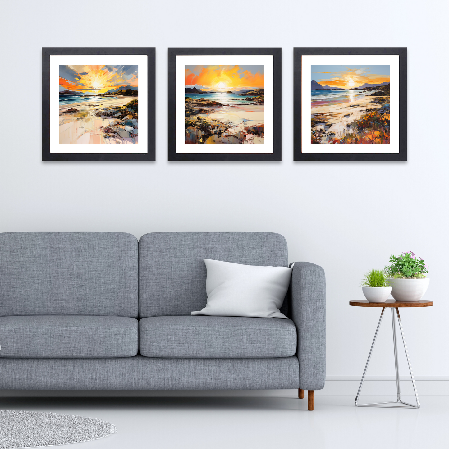 Black frame variant of Arisaig Beach at golden hour