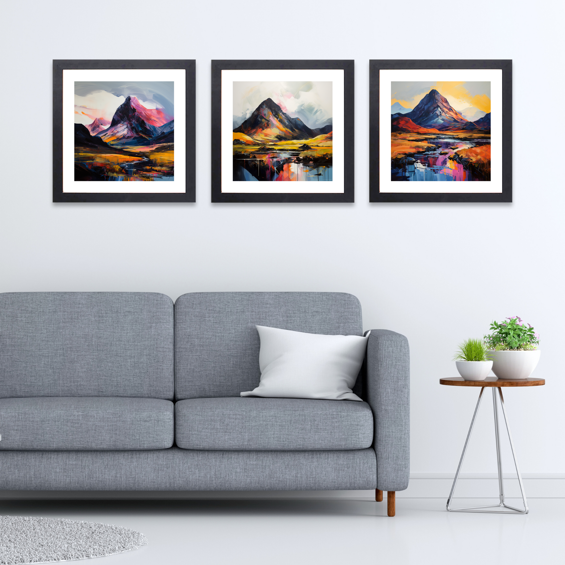 Black frame variant of Silhouetted peaks in Glencoe