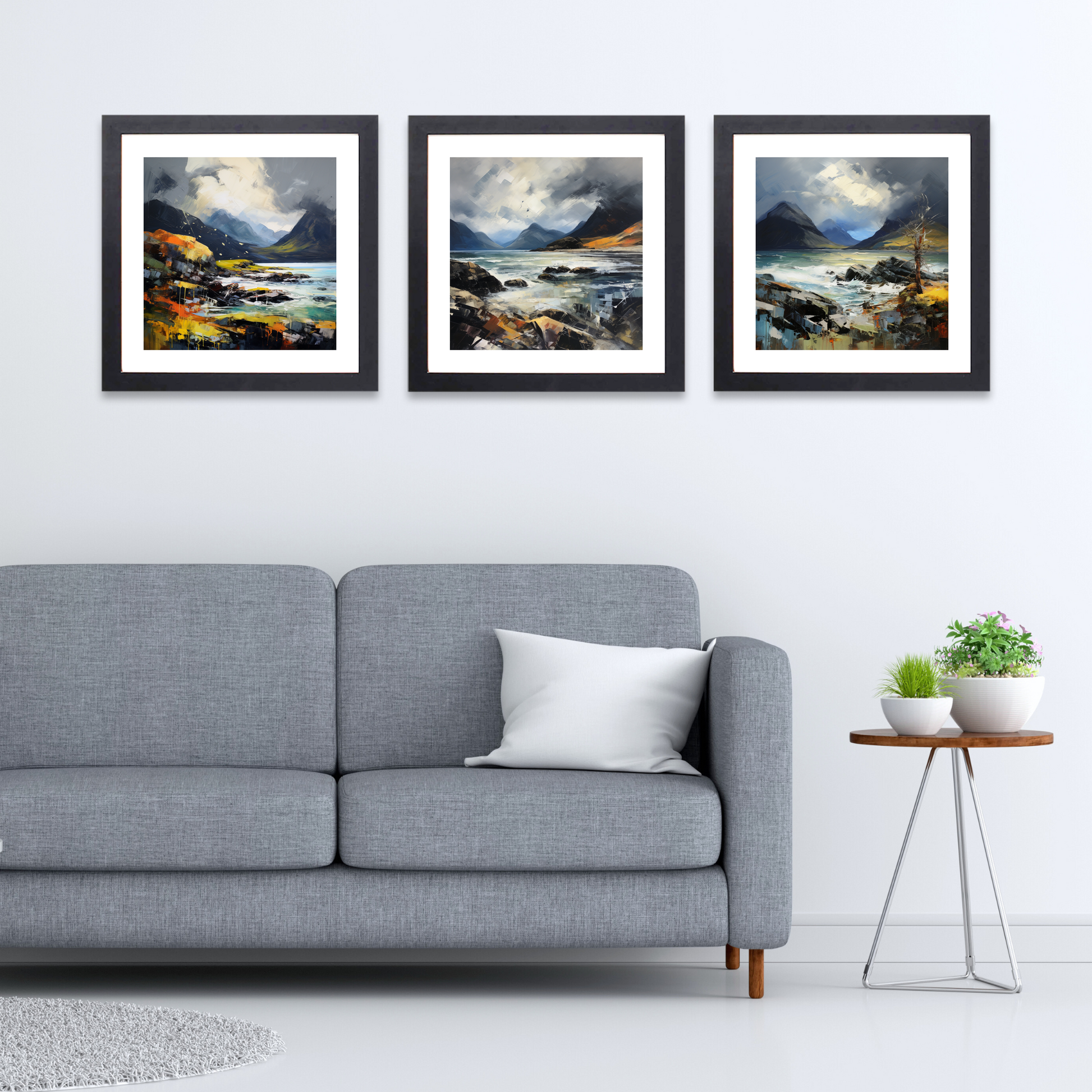 Black frame variant of Elgol Bay with a stormy sky