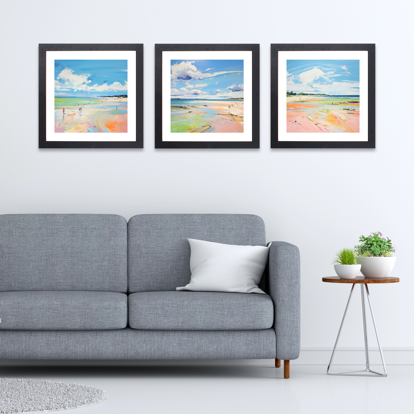 Black frame variant of Longniddry Beach, East Lothian in summer