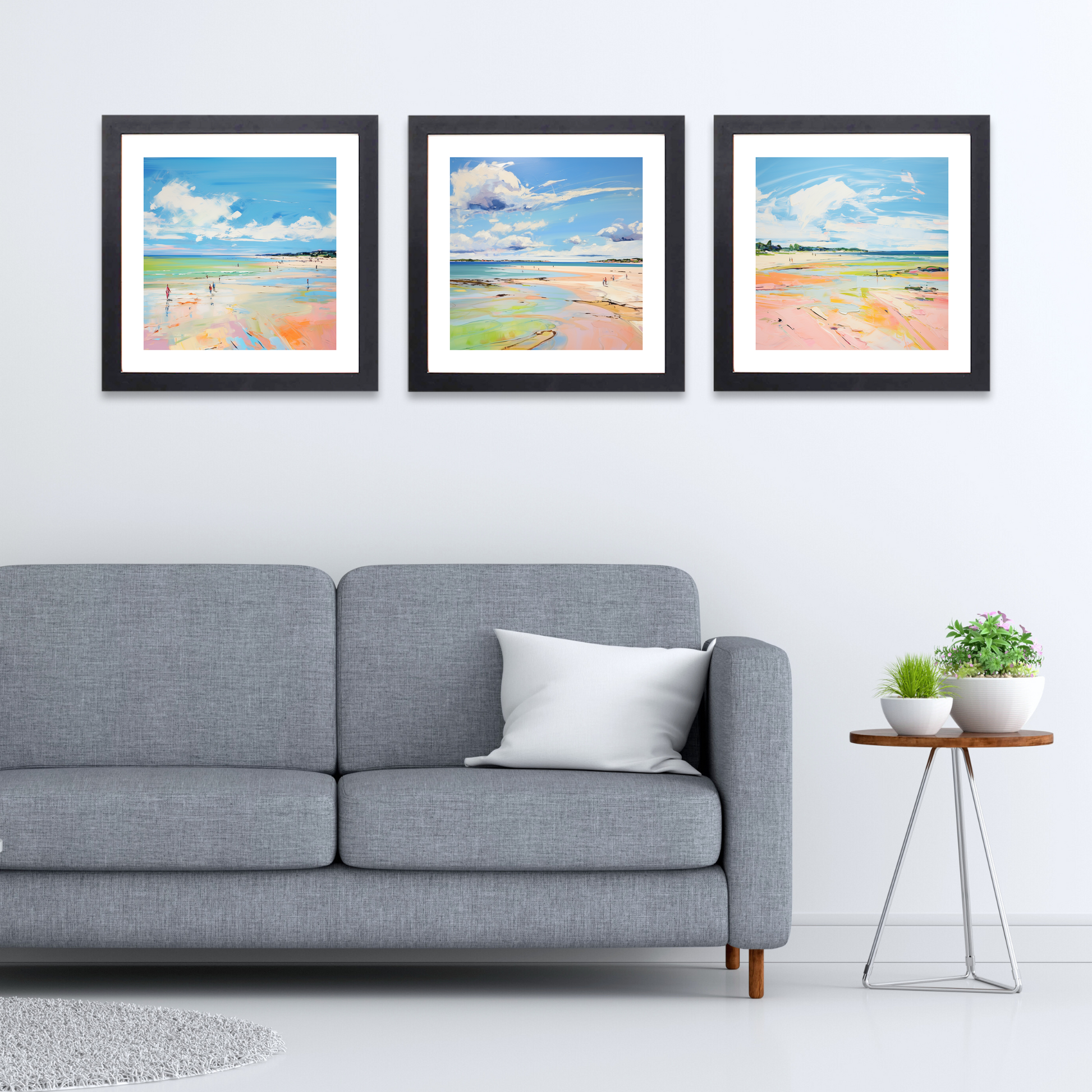 Black frame variant of Longniddry Beach, East Lothian in summer