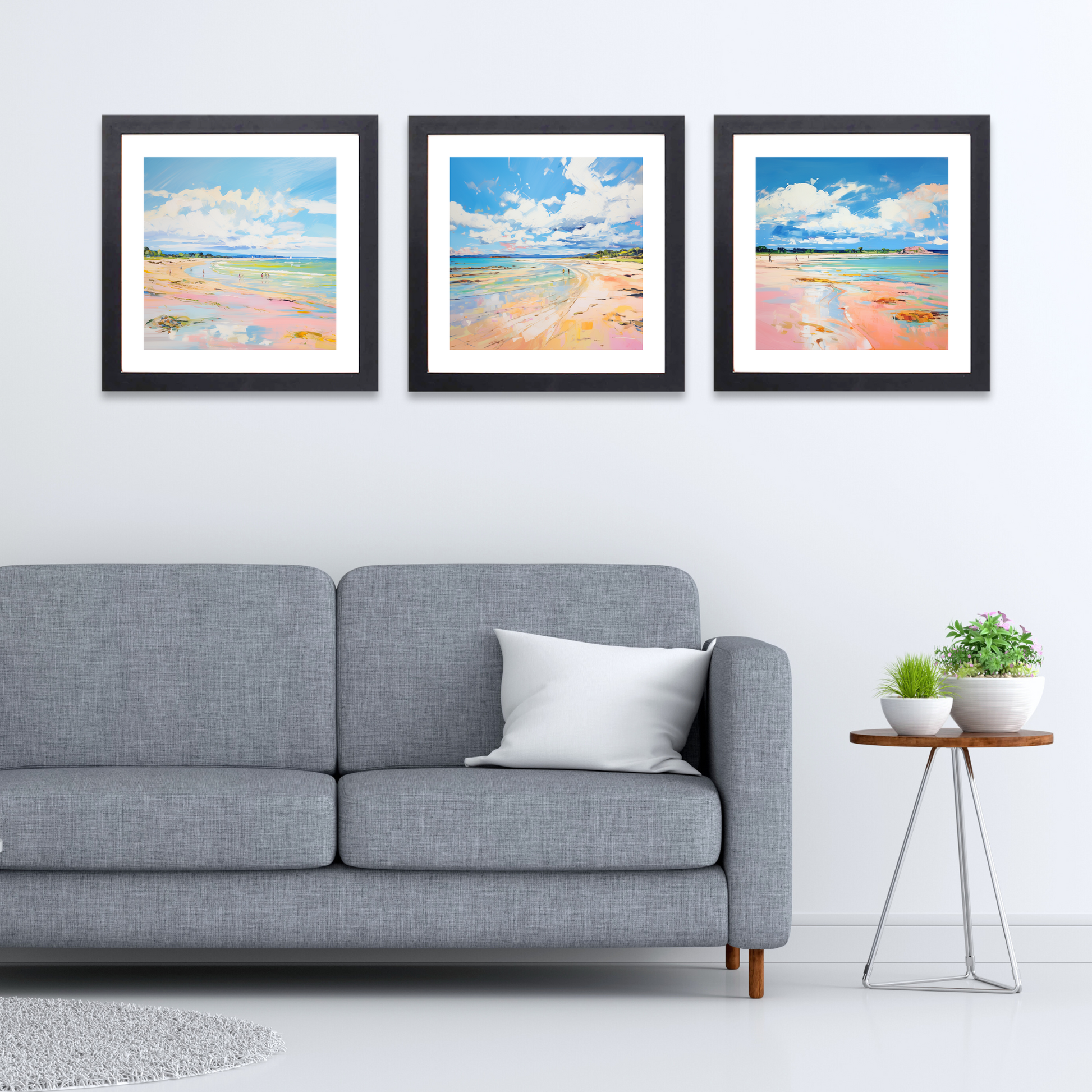 Black frame variant of Longniddry Beach, East Lothian in summer