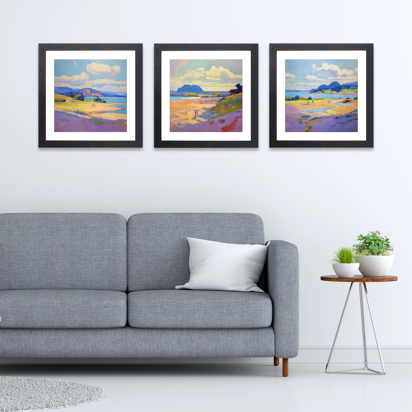 Black frame variant of Longniddry Beach, East Lothian in summer