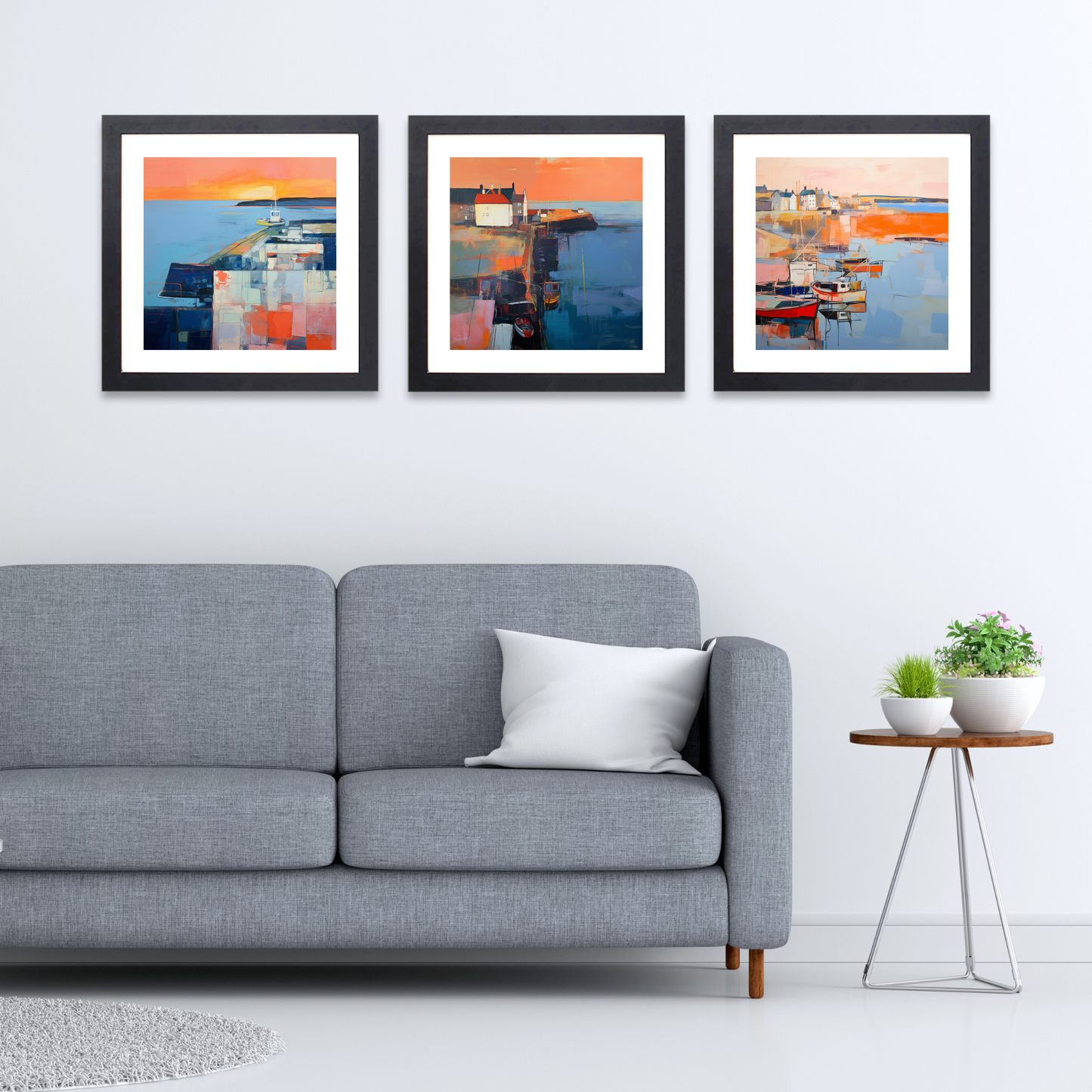 Black frame variant of St Monans Harbour at sunset