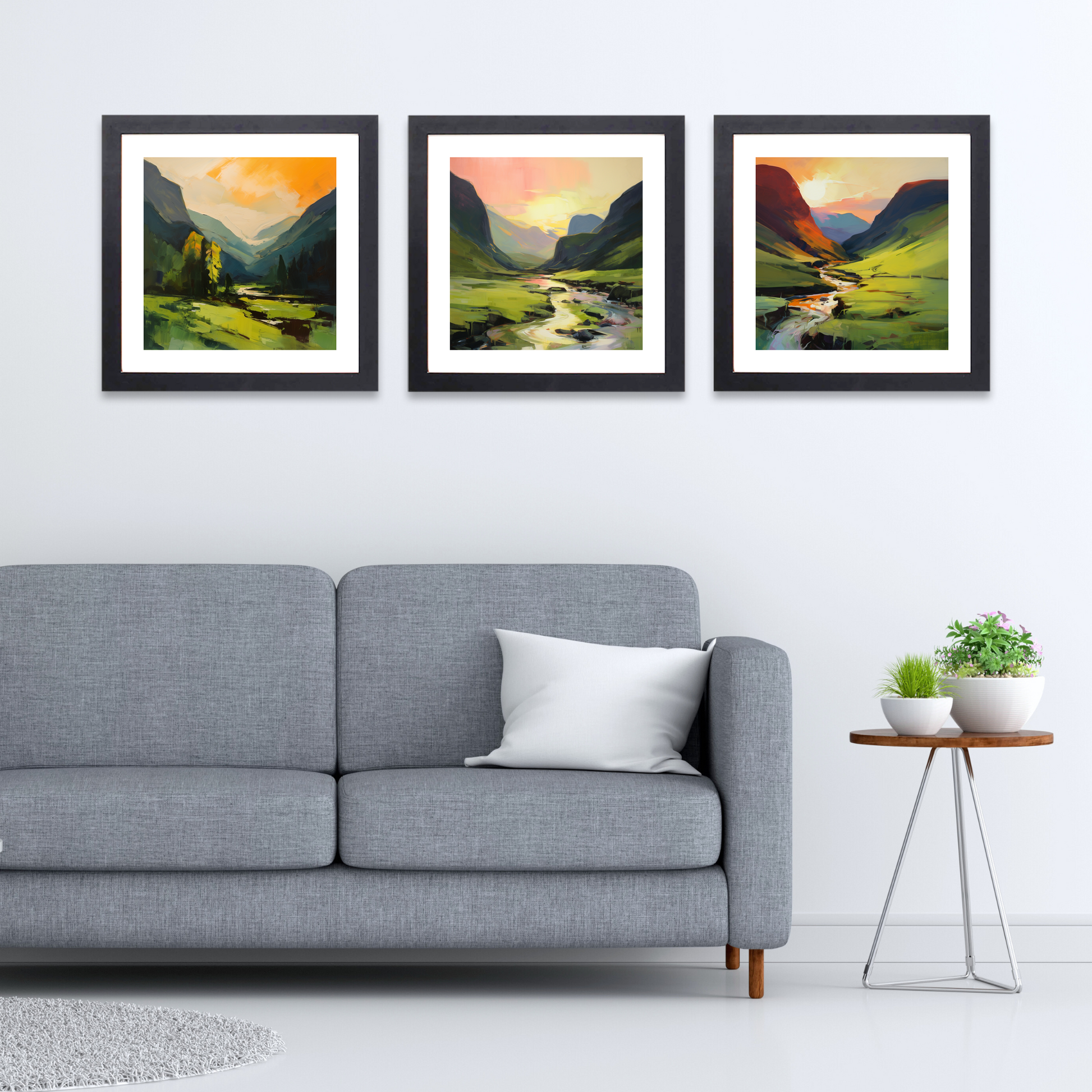 Black frame variant of Verdant glen at sunset in Glencoe