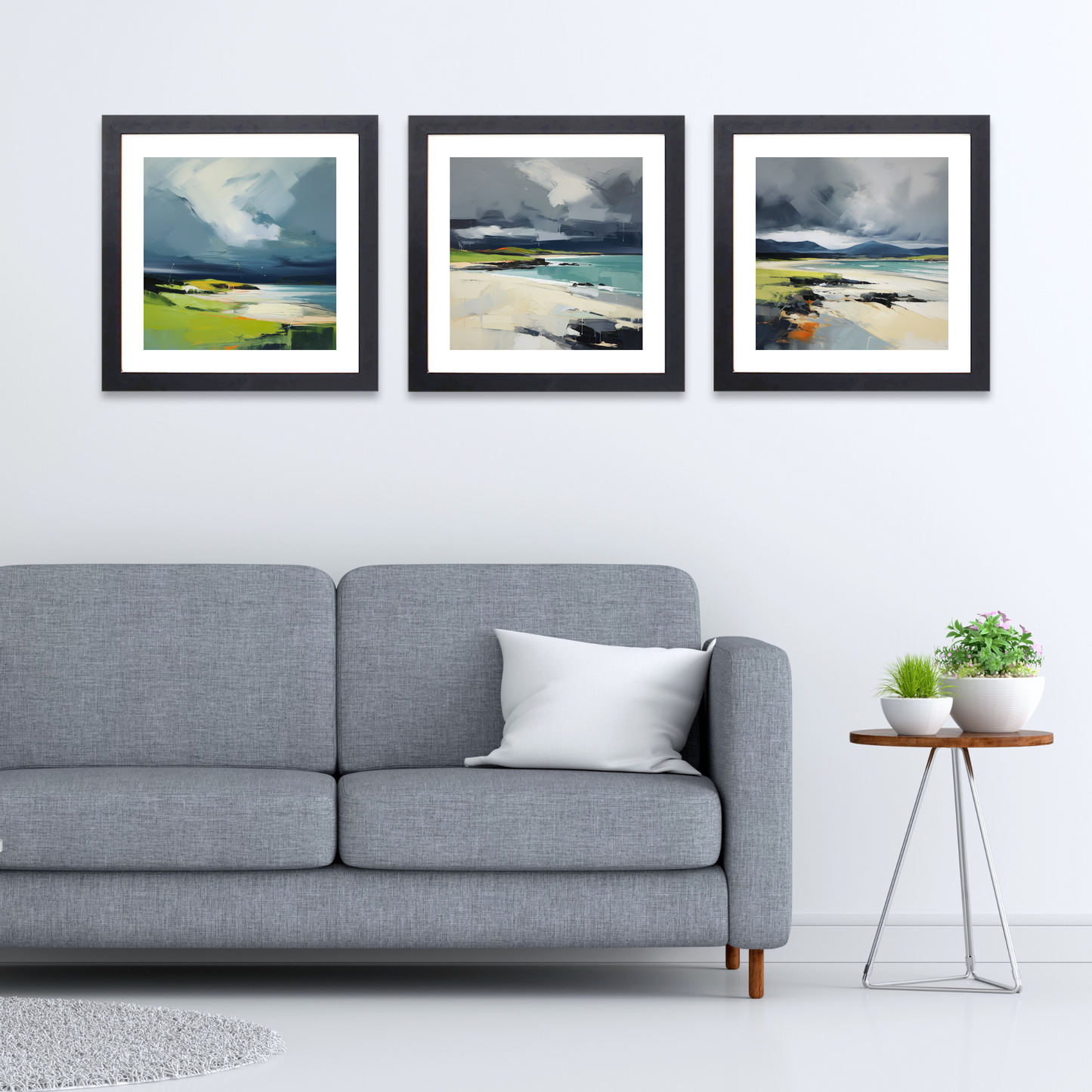 Black frame variant of Kiloran Bay with a stormy sky