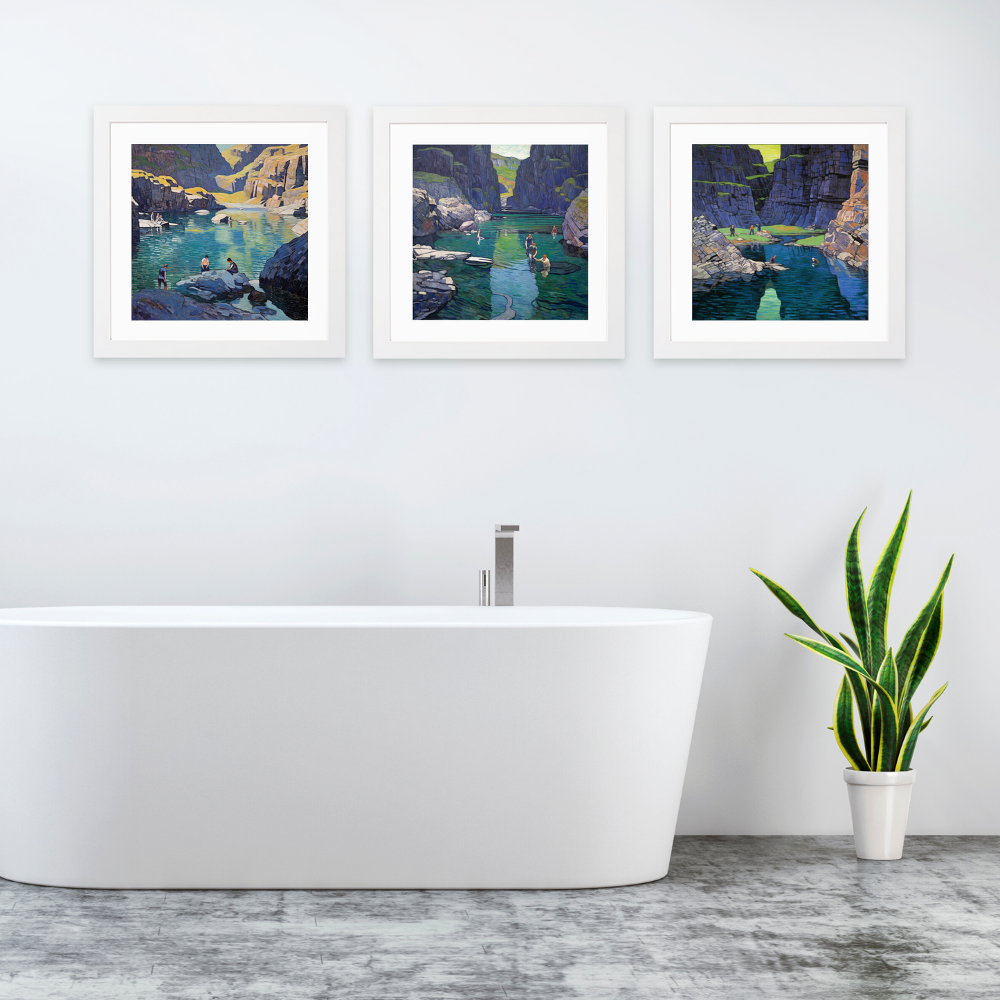 White frame variant of Bathers in the Fairy Pools on the Isle of Skye