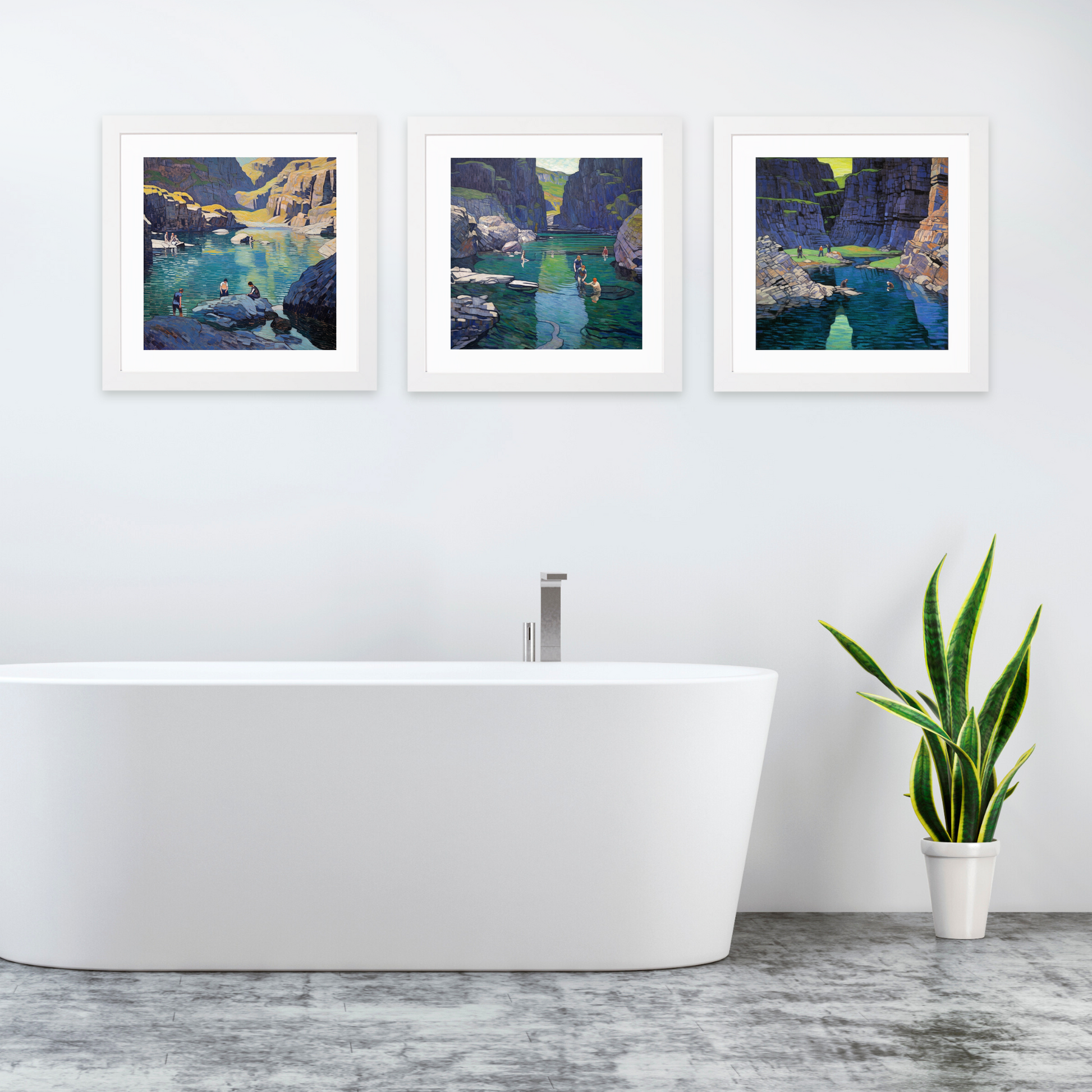 White frame variant of Bathers in the Fairy Pools on the Isle of Skye