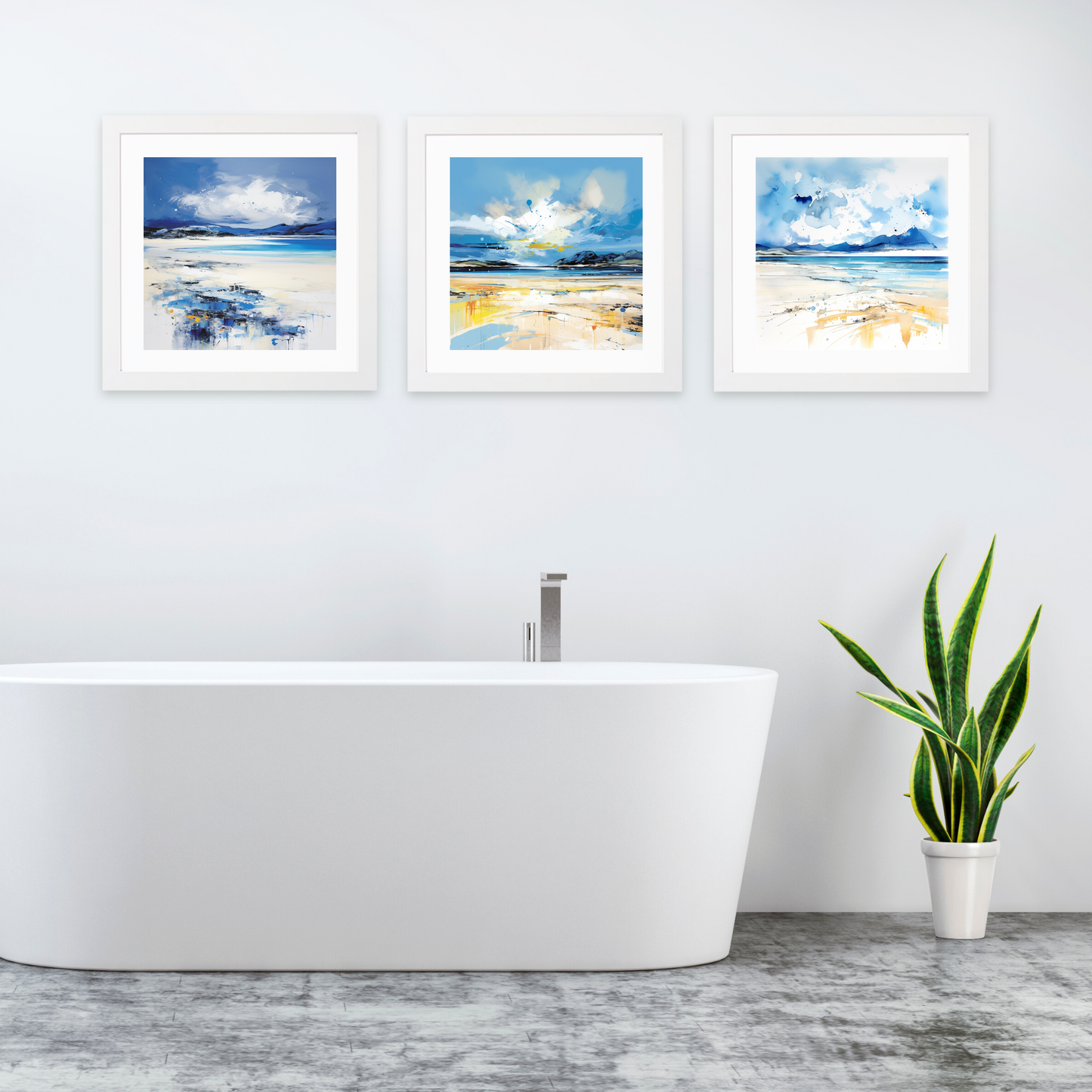 White frame variant of Camusdarach Beach with a stormy sky