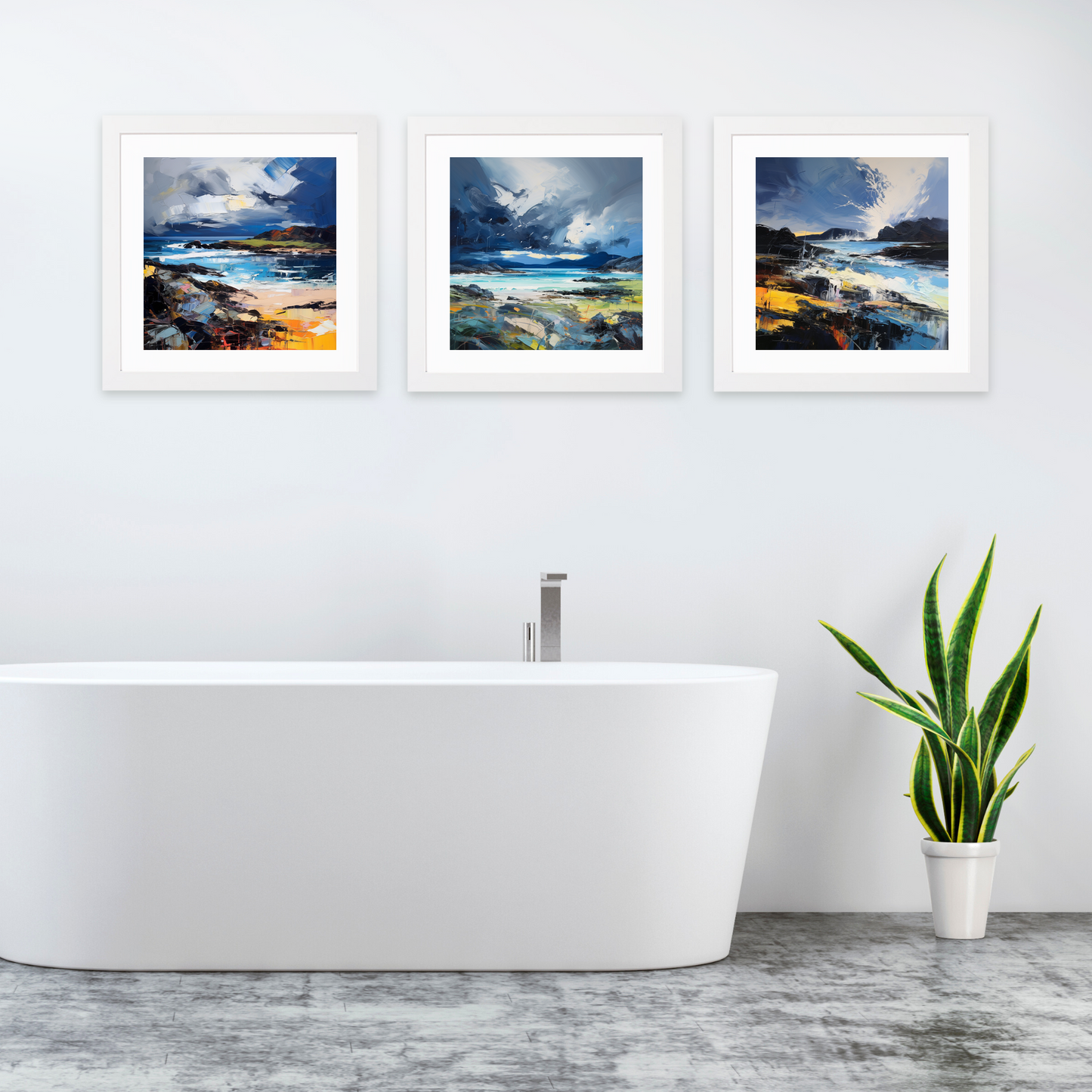 White frame variant of Ardalanish Bay with a stormy sky