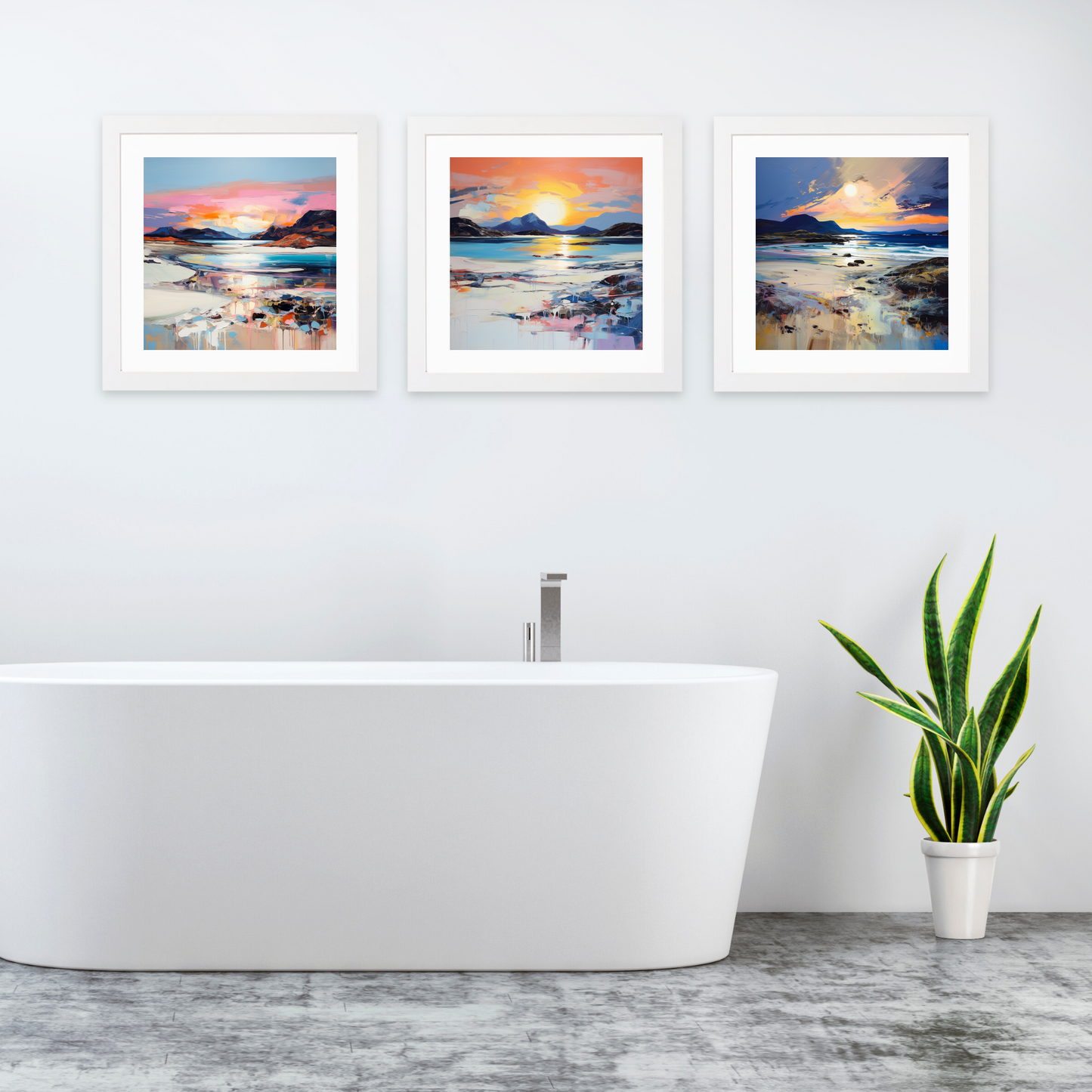 White frame variant of Mellon Udrigle Beach at dusk