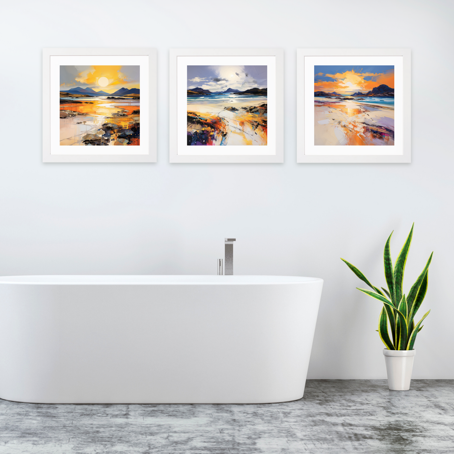 White frame variant of Mellon Udrigle Beach at golden hour